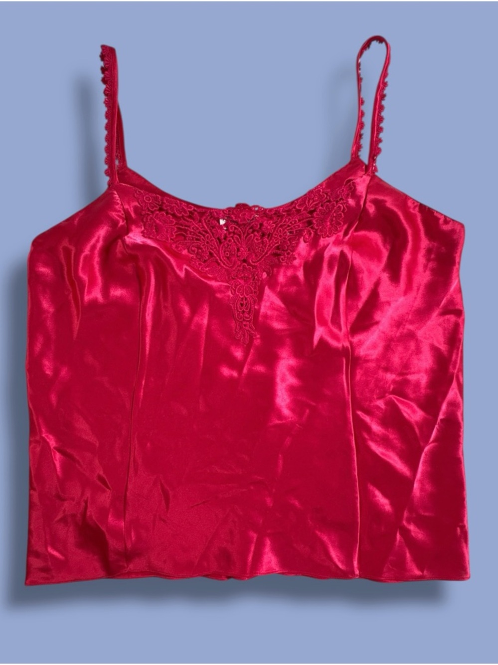 Vtg Erika Taylor Satin Cami Size Large Tank Top Floral Embroidered Y2K Raspberry